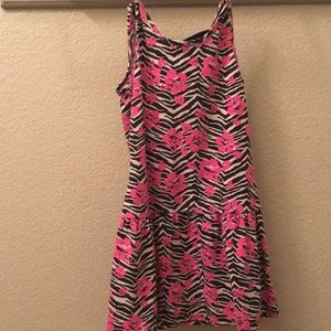 Zebra pattern dress covered in pink flowers